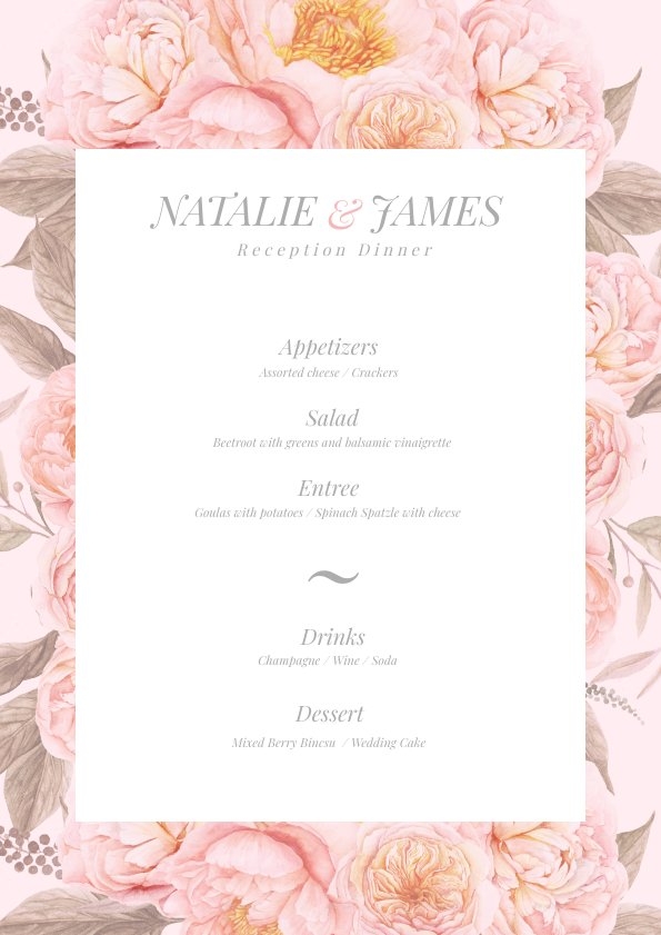 Pastel Pink Floral Wedding Menu Template - Flipsnack