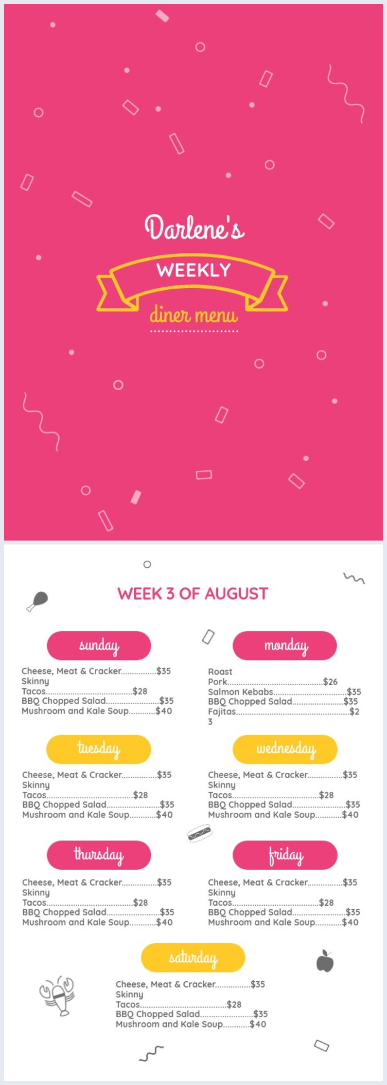Weekend Set Menu Design Free: Free Weekly Dinner Menu Template - Flipsnack