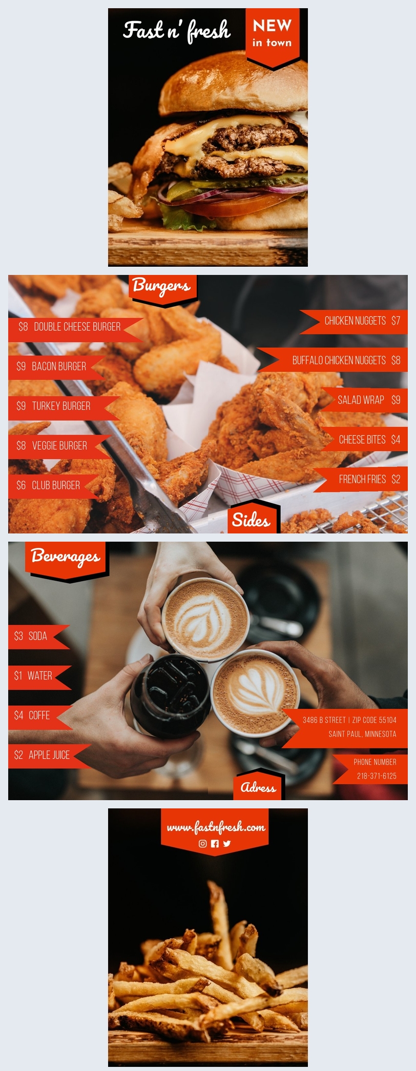 Grafica di menù per fast food