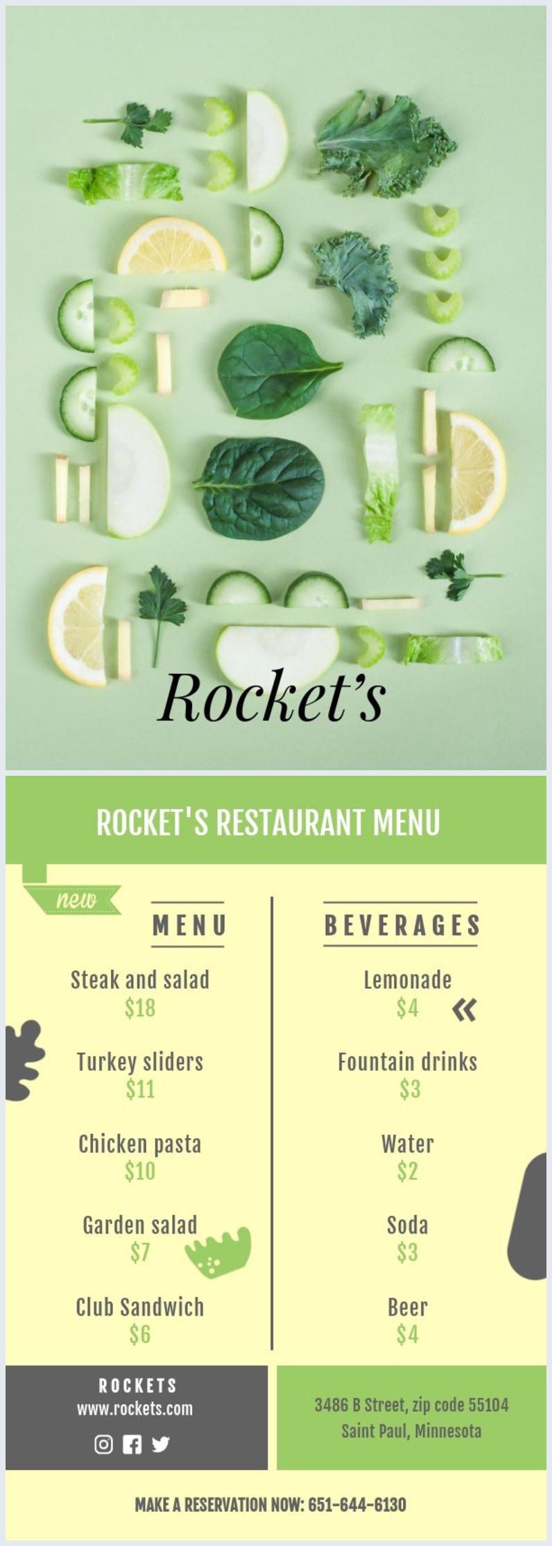 Carta menú para restaurante