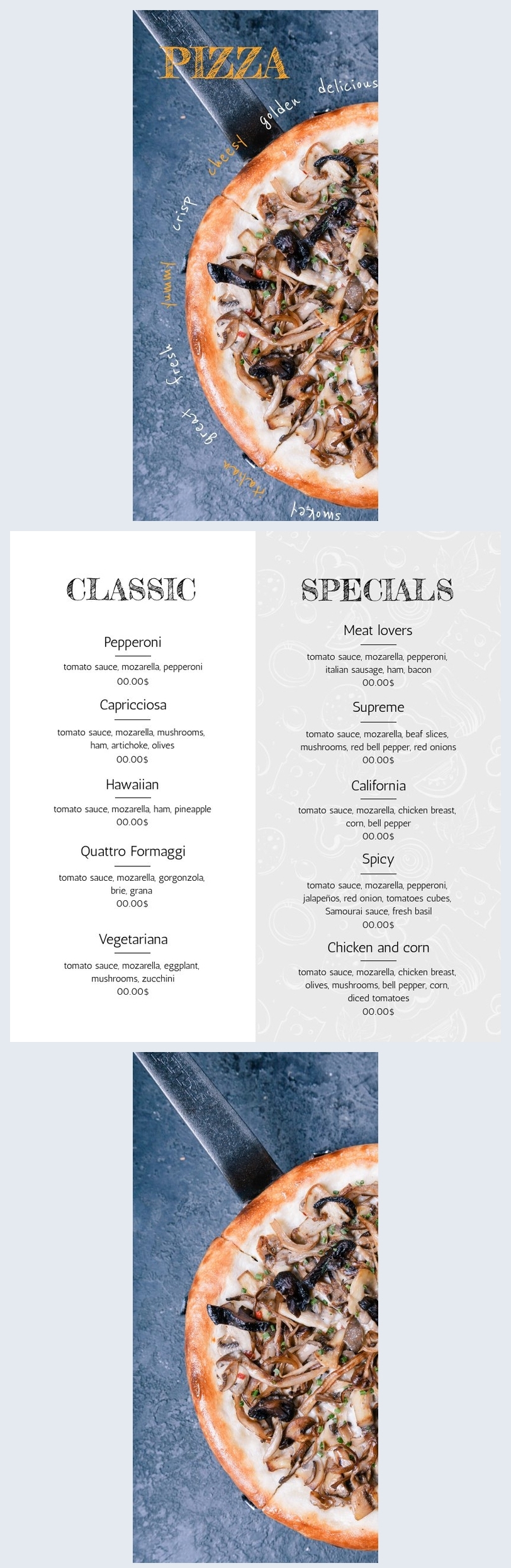 Modello per menù della pizza