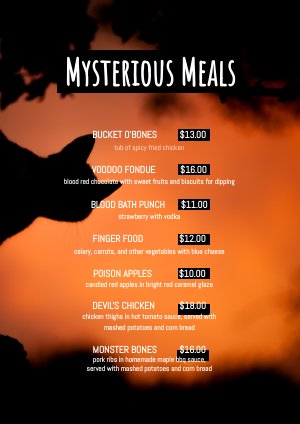 Modello per menù di Halloween