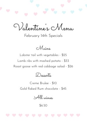 Valentine’s Menu Template