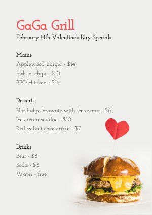 Valentine’s Day Menu Design