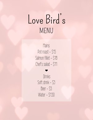 Free Valentine’s Day Menu Template