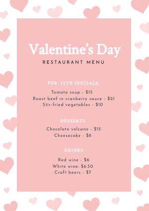 Valentine’s Day Menu Template