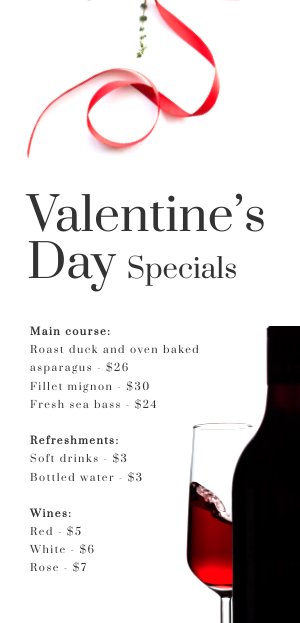 Valentine's Day Menu Template