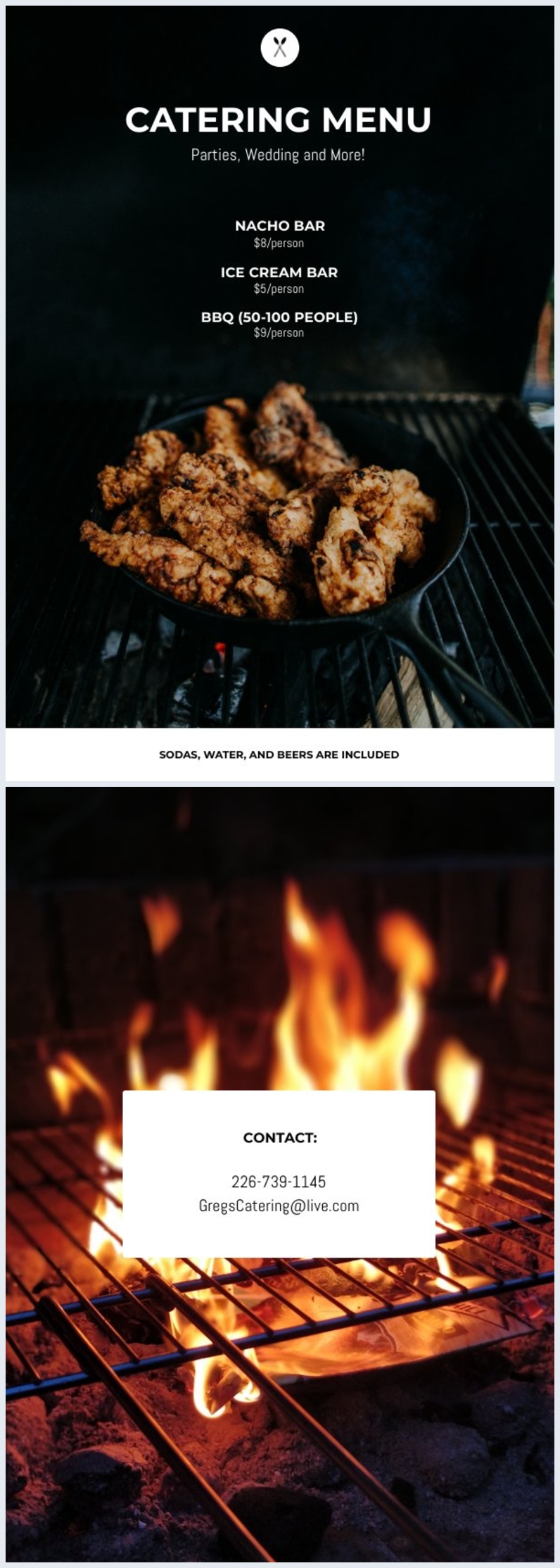 Modello gratuito per menù del catering