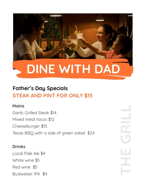 Vatertags-Speisekarten-Vorlage Design