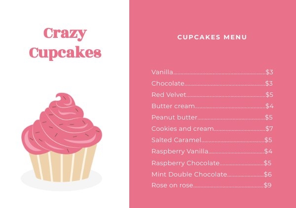 Printable Cupcakes Menu Template Flipsnack