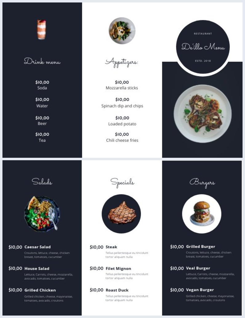 Take Out Trifold Menu Template Flipsnack