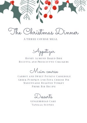 Christmas Dinner Menu Design