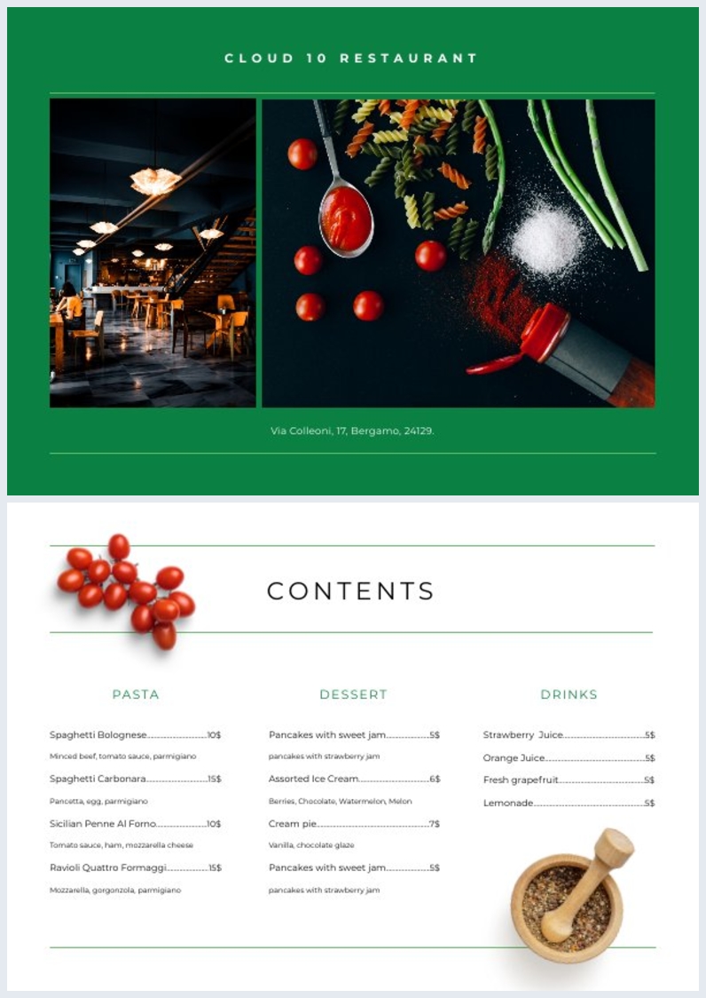 Restaurant-Inhaltsverzeichnis-Design