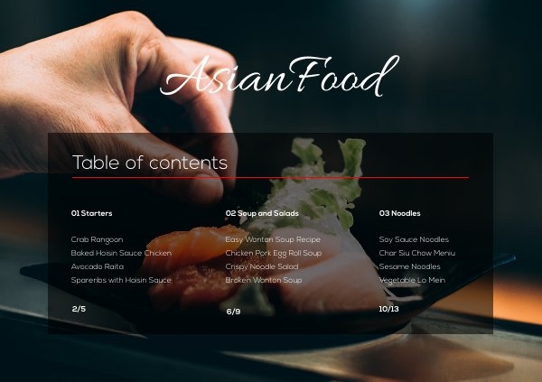 Grafica per menù con sommario dei piatti del ristorante