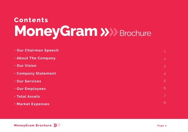 Brochure Table of Contents Design Example