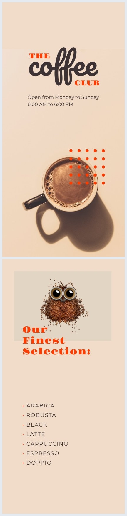 Druckbares Coffeeshop-Rack-Karten-Beispiel