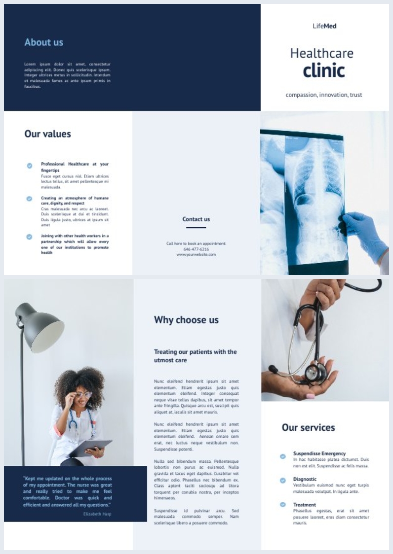 Trifold Klinik-Broschüren-Beispiel-Design