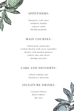 Design de Menu de Mesa de Casamento Online Grátis