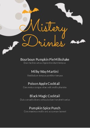 Halloween Drinks Menu Design
