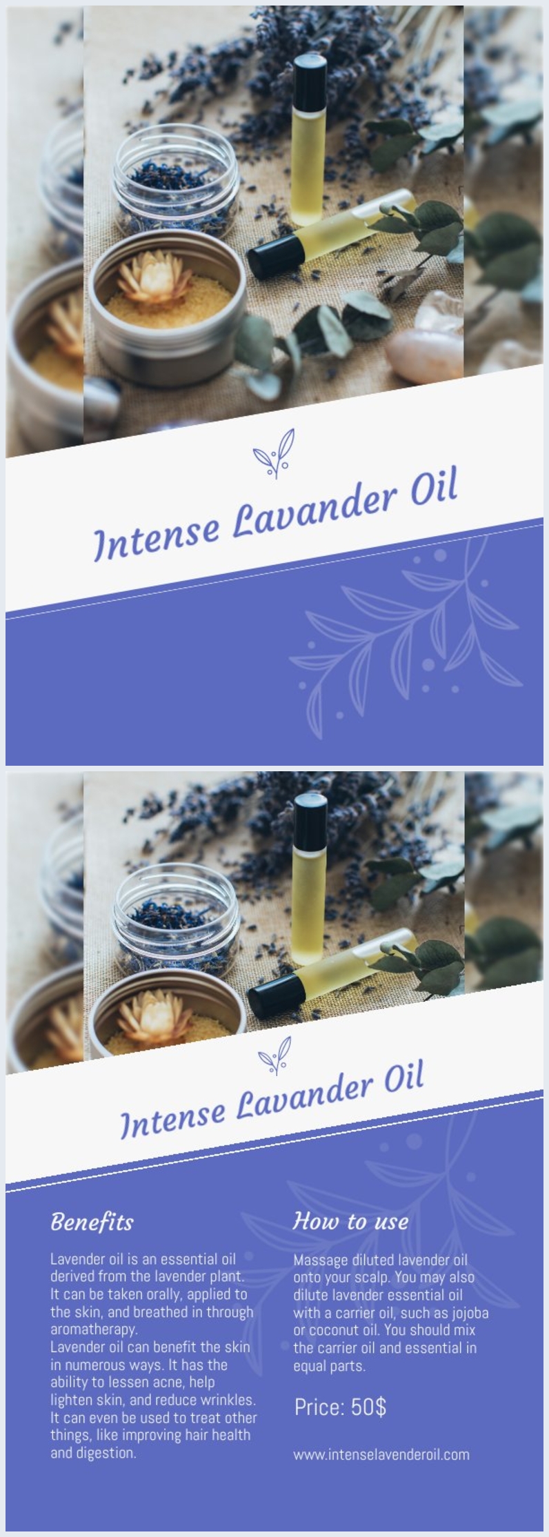 Esempio di grafica per volantino su oli essenziali