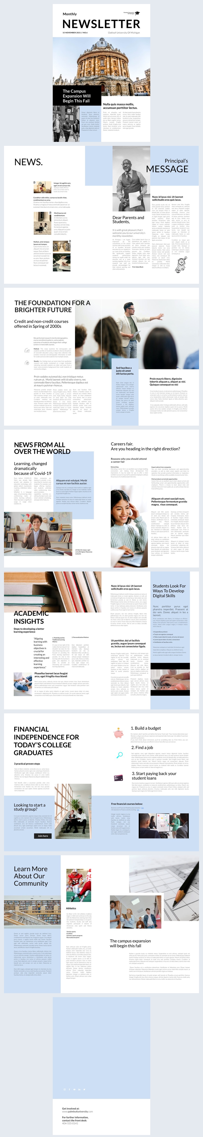 Customizable Interactive University Newsletter Design Example