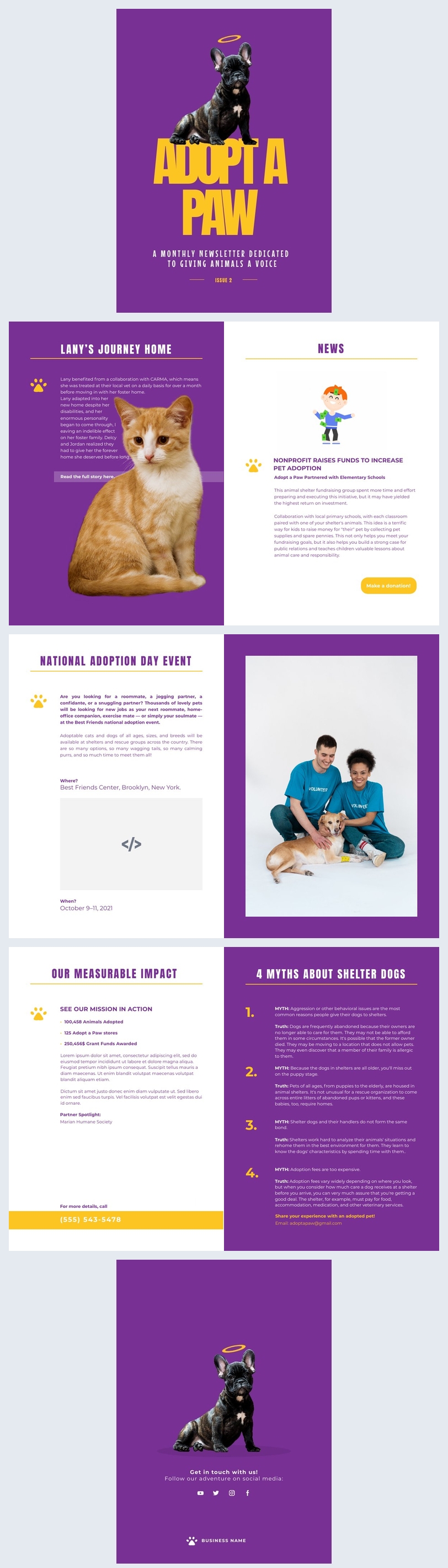 Interactive Nonprofit Animals Care Newsletter Design Example