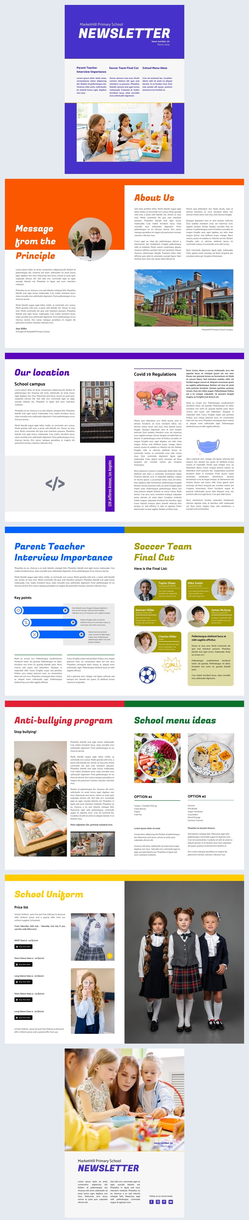 Exemplo de Design de Newsletter de Escola Primária Interativa