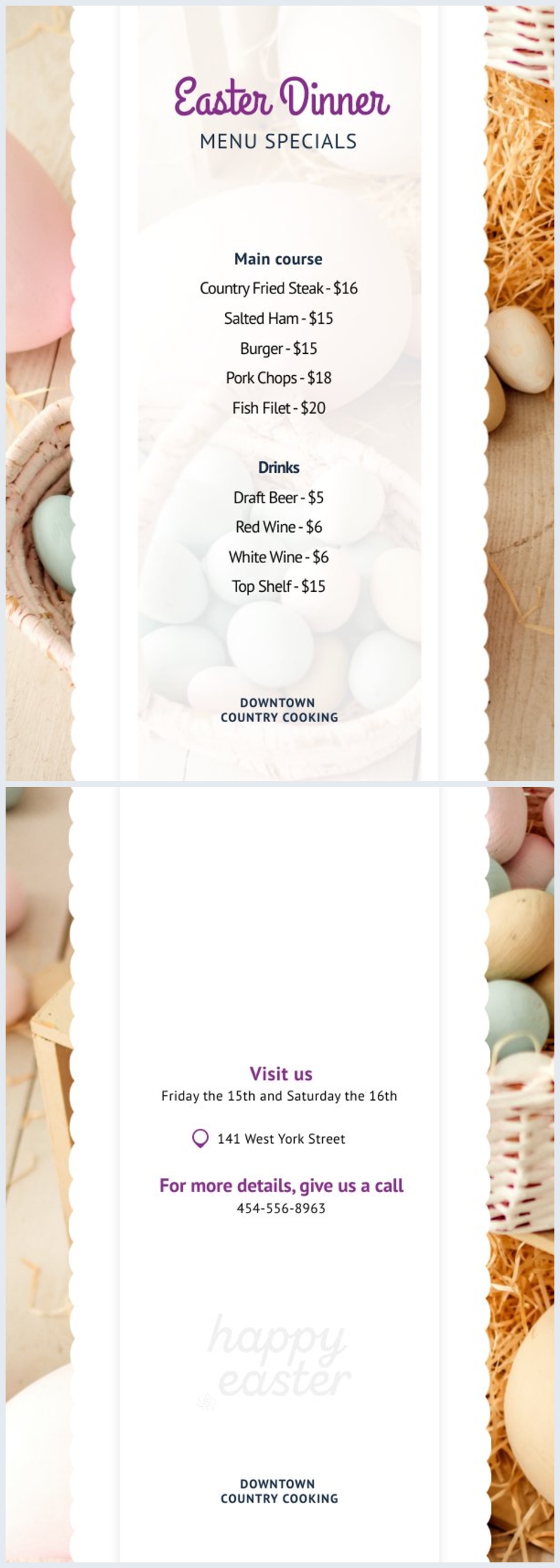 Free: Editable Easter Dinner Menu Template - Flipsnack