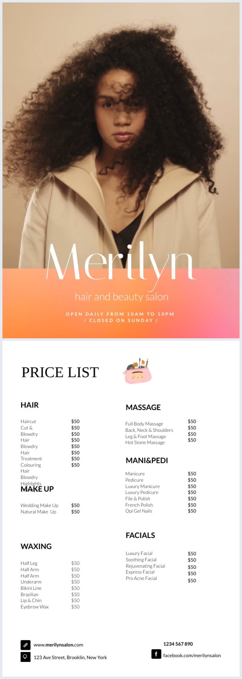 Hair & Beauty Salon Price List Design Sample