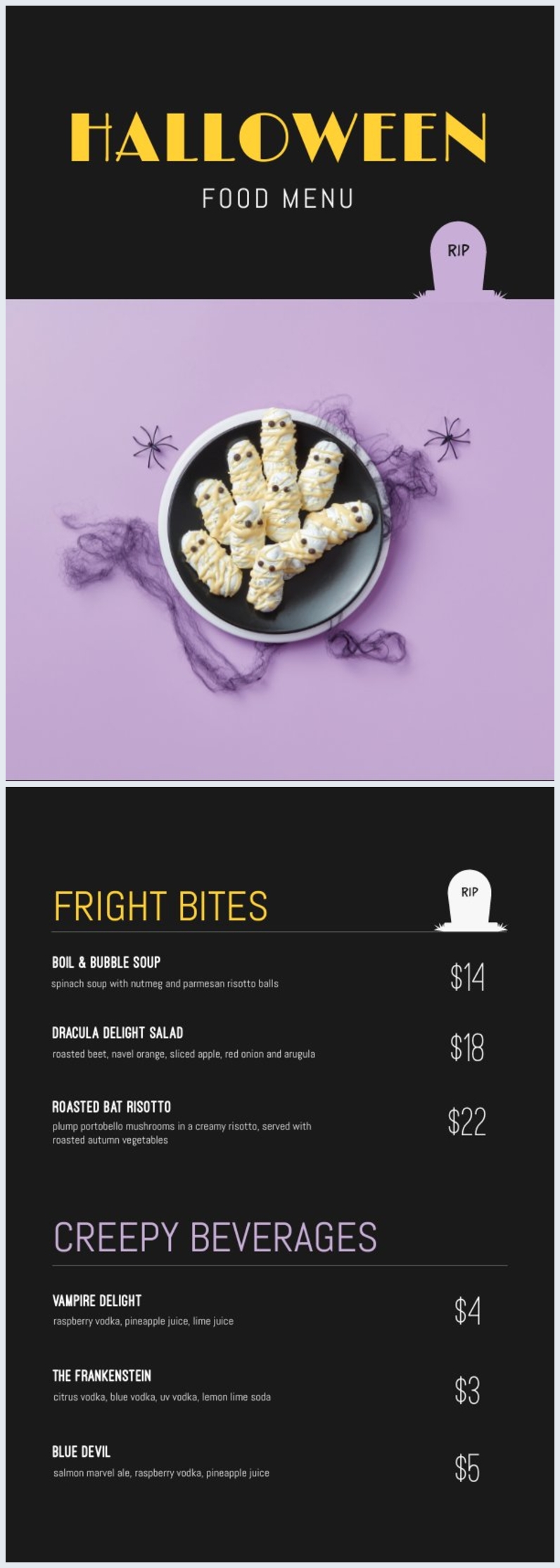 Halloween Food Menu Sample
