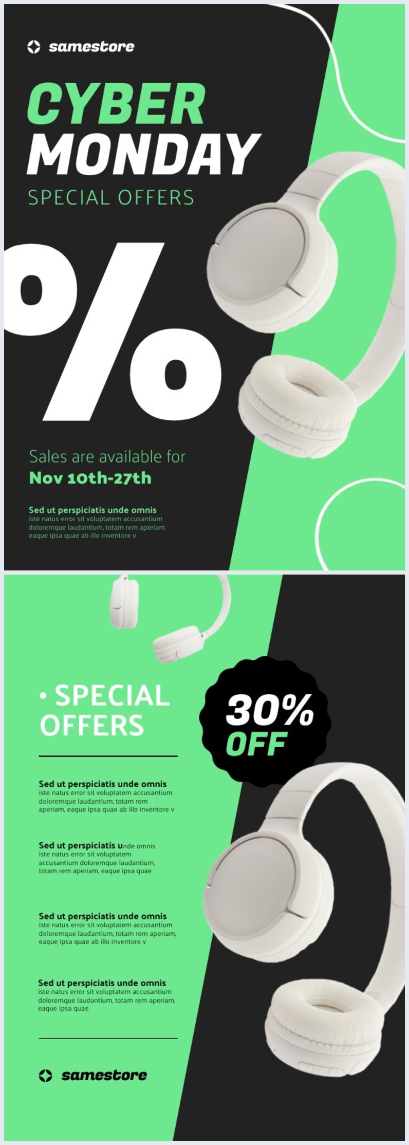 Grafica per volantino con offerte speciali per il cyber monday