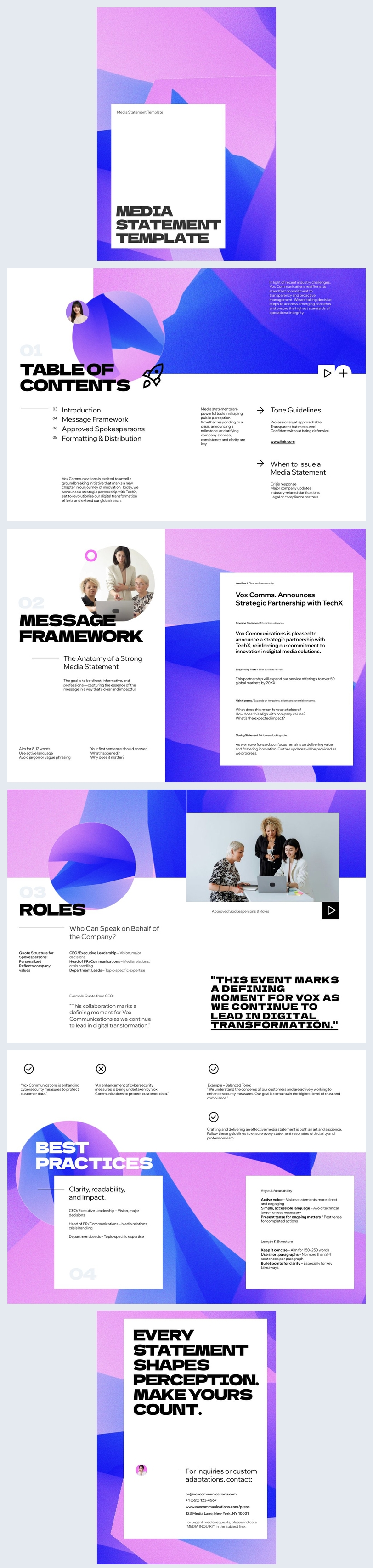 Modello di design per dichiarazioni ai media