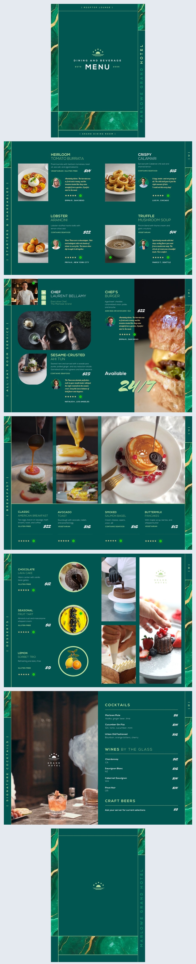 Hotelmenu sjabloonontwerp