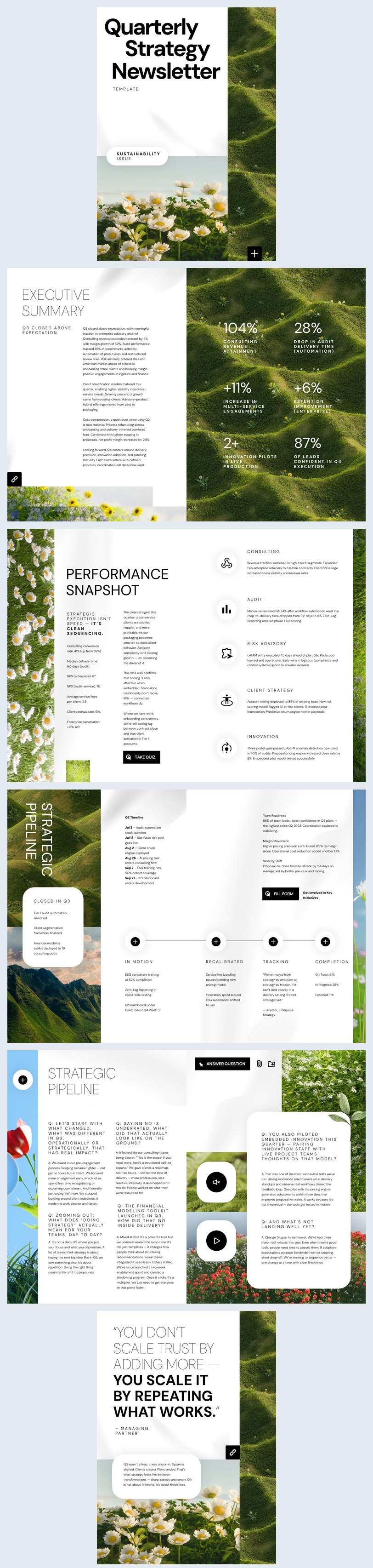 Newsletter Production Planning Example Free: Editable Quarterly Strategy Newsletter Template - Flipsnack