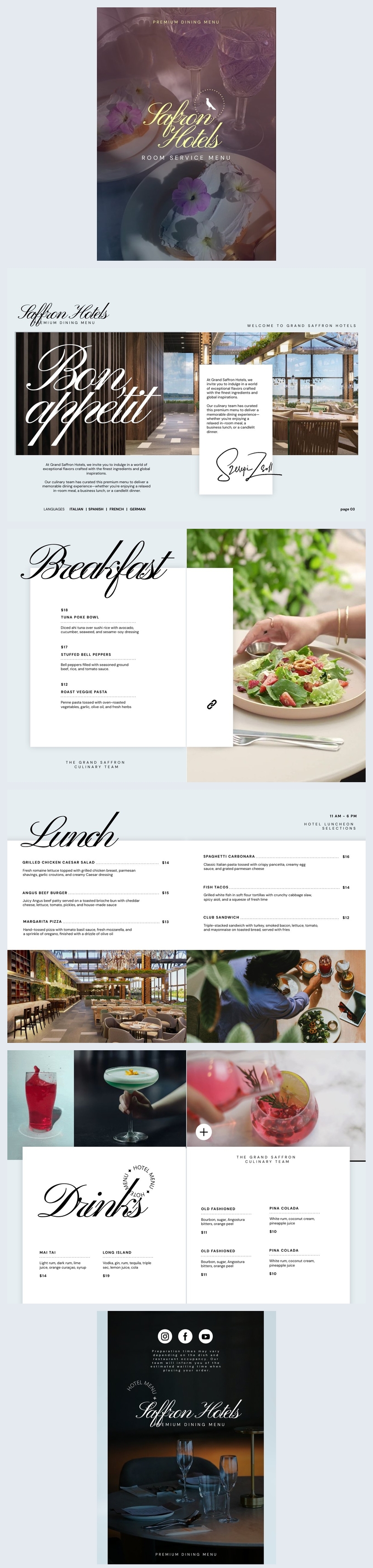 Diseño del menú del servicio de habitaciones