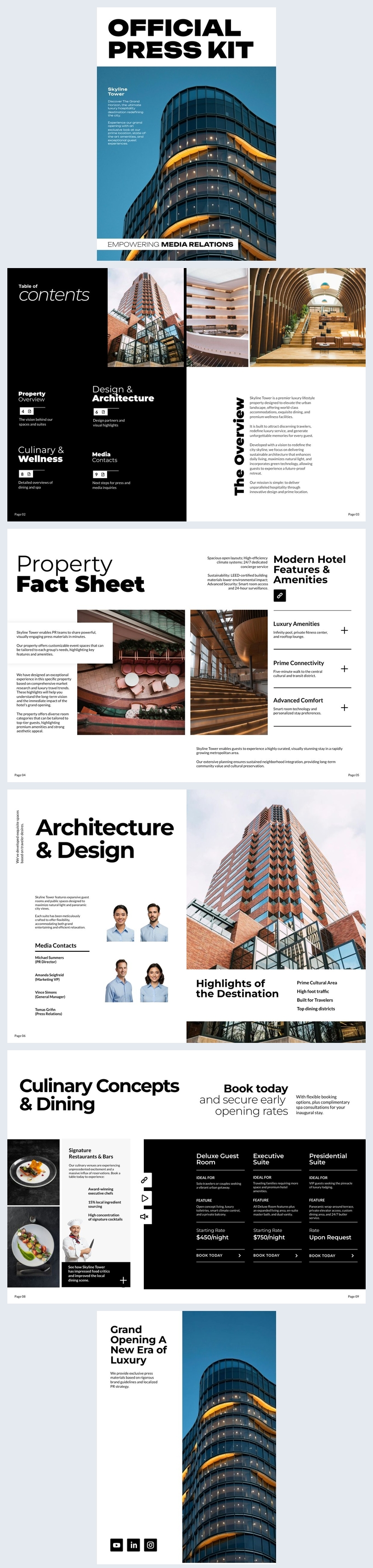 Idee voor een sjabloon voor een persmap bij de opening van een hotel